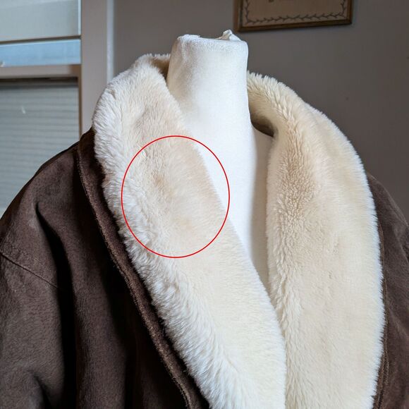 Vintage 90s Midwest Traders Suede Chore Coat Faux Sherpa Leather Jacket Size L - Picture 7 of 10